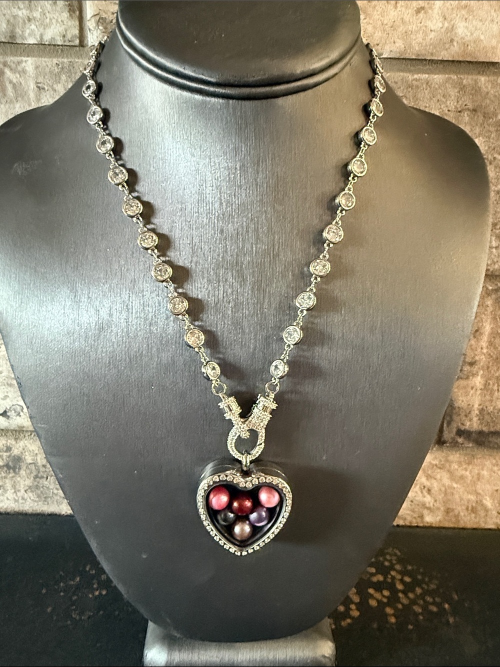 Freida Lumi necklace with Heart Pendant Necklace Pink and Purple Pearls